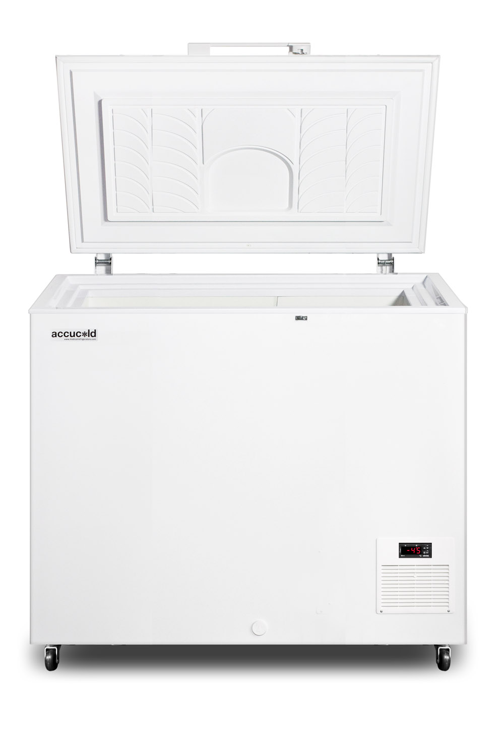 Commercial -45 C capable chest freezer with digital thermostat and 8.1 cu.ft. capacity